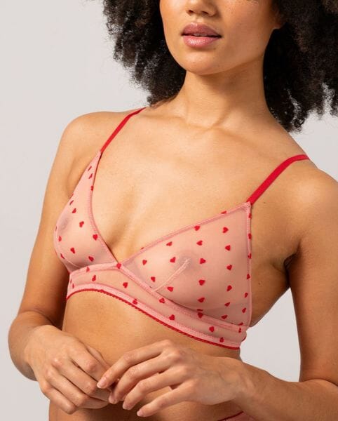 Understatement Underwear - Mesh Triangle Bralette - Pale Pink Deep Red Discount