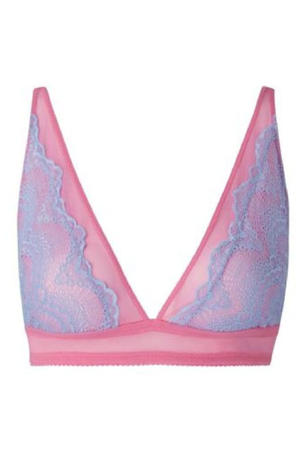 Understatement Underwear - Lace Mesh Plunge Bralette - Light Blue   Candy Pink Hot on Sale