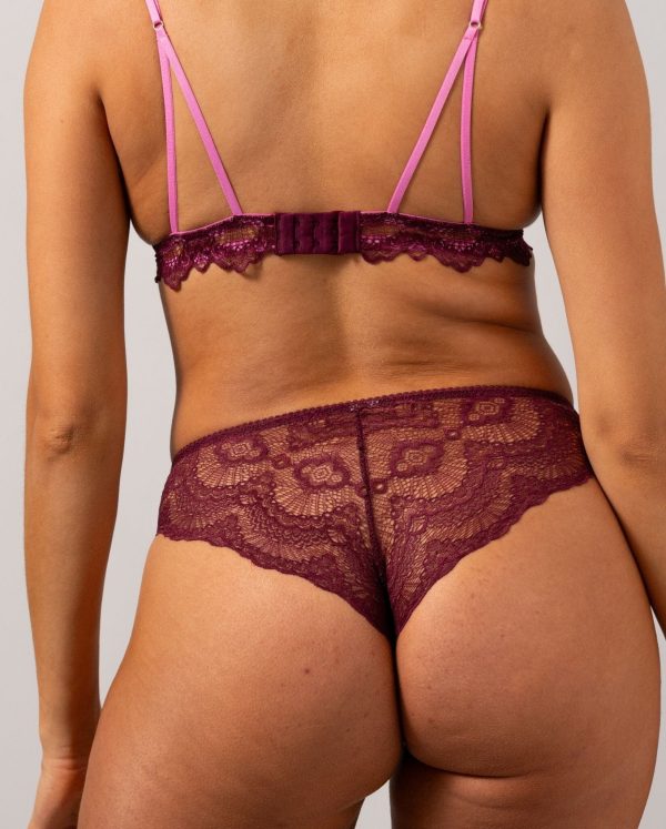 Understatement Underwear - Lace Triangle Bralette - Burgundy   Candy Pink Online