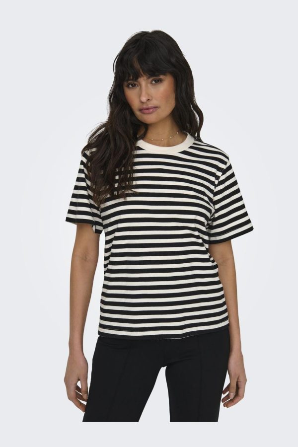 Only - Onllivina S S Stripe Tee - 4022400 Cloud Dancer Black Stripes Supply