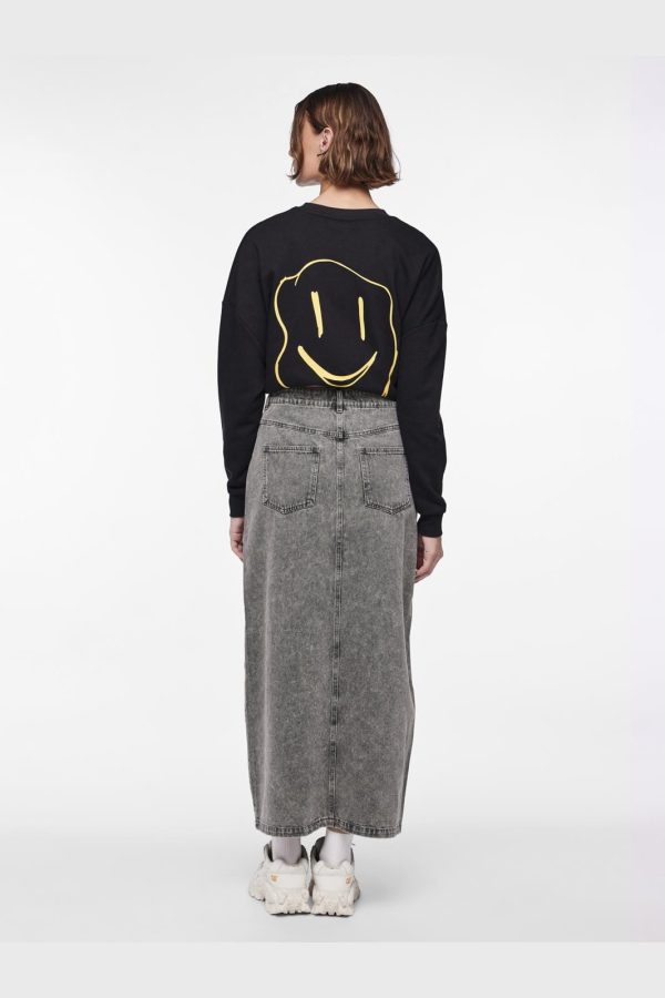 Pieces - Pcdanu Long Denim Skirt - 4501198 Light Grey Denim Online now