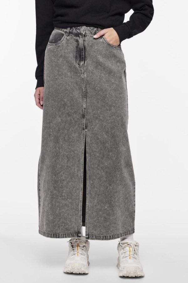 Pieces - Pcdanu Long Denim Skirt - 4501198 Light Grey Denim Online now