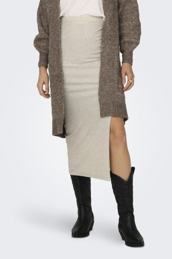 Only - Onlnella Long Side Slit Skirt Box - 4459369 Pumice Stone Melange Fashion