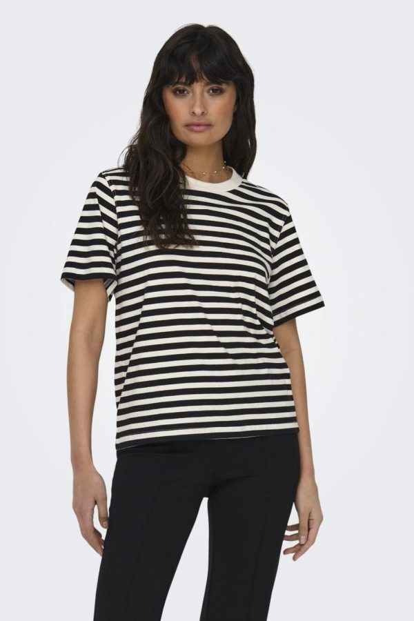 Only - Onllivina S S Stripe Tee - 4022400 Cloud Dancer Black Stripes Supply