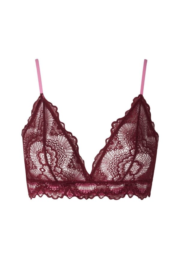 Understatement Underwear - Lace Triangle Bralette - Burgundy   Candy Pink Online