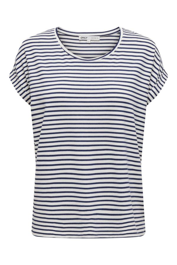 Only - Onlmoster Stripe S S O-Neck Top - 4448024 Cloud Dancer Naval Academy For Cheap