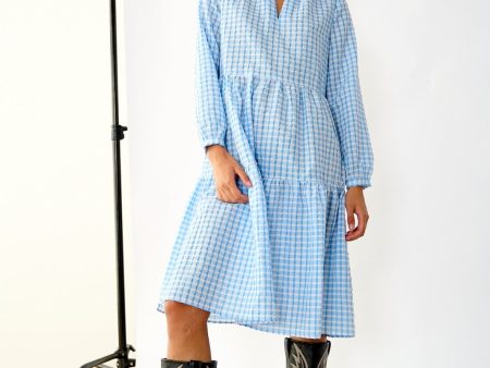 Noella - Rania Long Dress - Light Blue Check Online Hot Sale