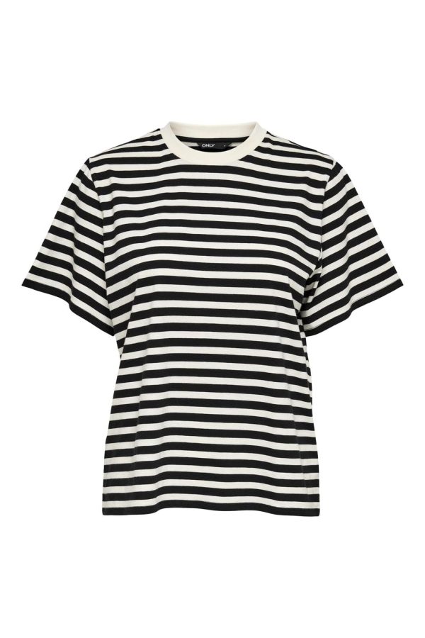 Only - Onllivina S S Stripe Tee - 4022400 Cloud Dancer Black Stripes Supply