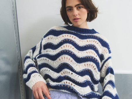 Noella - Panama Knit Jumper - Cream Navy Mix For Sale