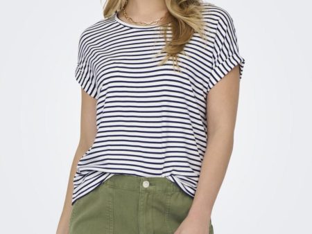 Only - Onlmoster Stripe S S O-Neck Top - 4448024 Cloud Dancer Naval Academy For Cheap