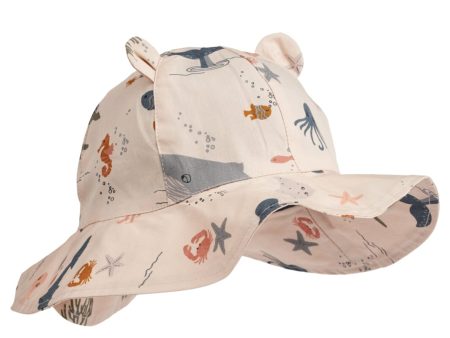 Liewood - Amelia Printed Sun Hat With Ears  - Sea Creature  Whale Blue Discount