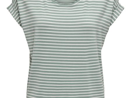 Only - Onlmoster Stripe S S O-Neck Top - 3562253 Jadeite Cloud Dancer Fashion