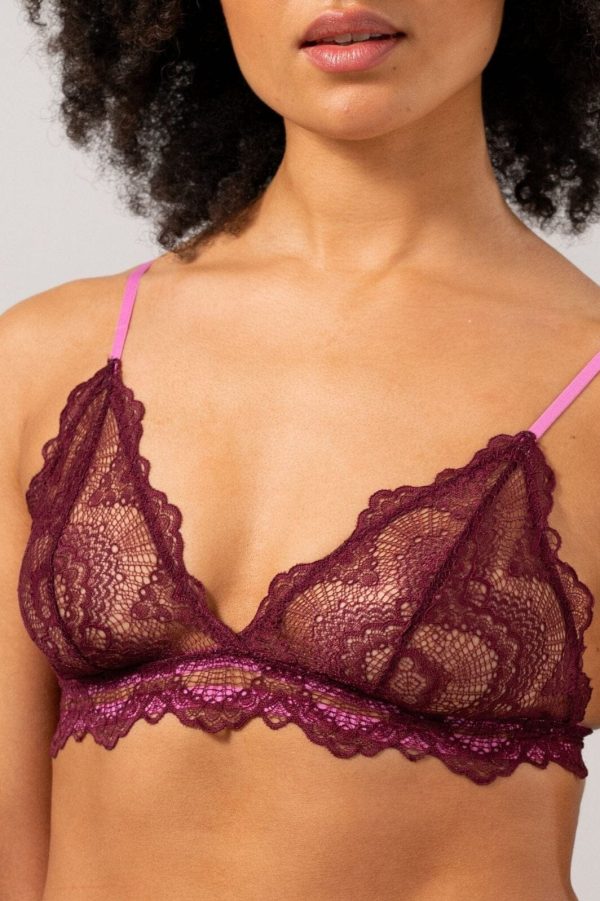 Understatement Underwear - Lace Triangle Bralette - Burgundy   Candy Pink Online