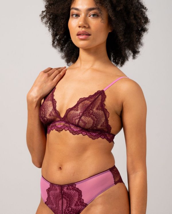 Understatement Underwear - Lace Triangle Bralette - Burgundy   Candy Pink Online