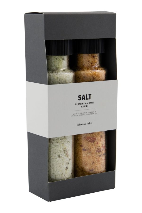 Nicolas Vahe - Gaveæske, Nicolas Vahé Parmesan & Basil salt & Chilli salt For Sale