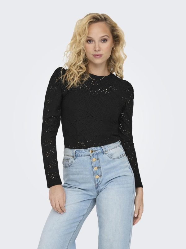 Only - Onlsmilla L S O-Neck Puff Top JRS - Black on Sale